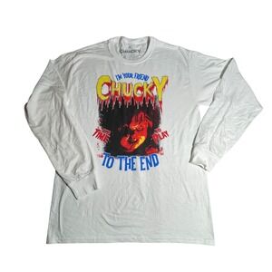 Chucky T-Shirt Long Sleeve White Horror Movie Friend To The End Adult‎ M